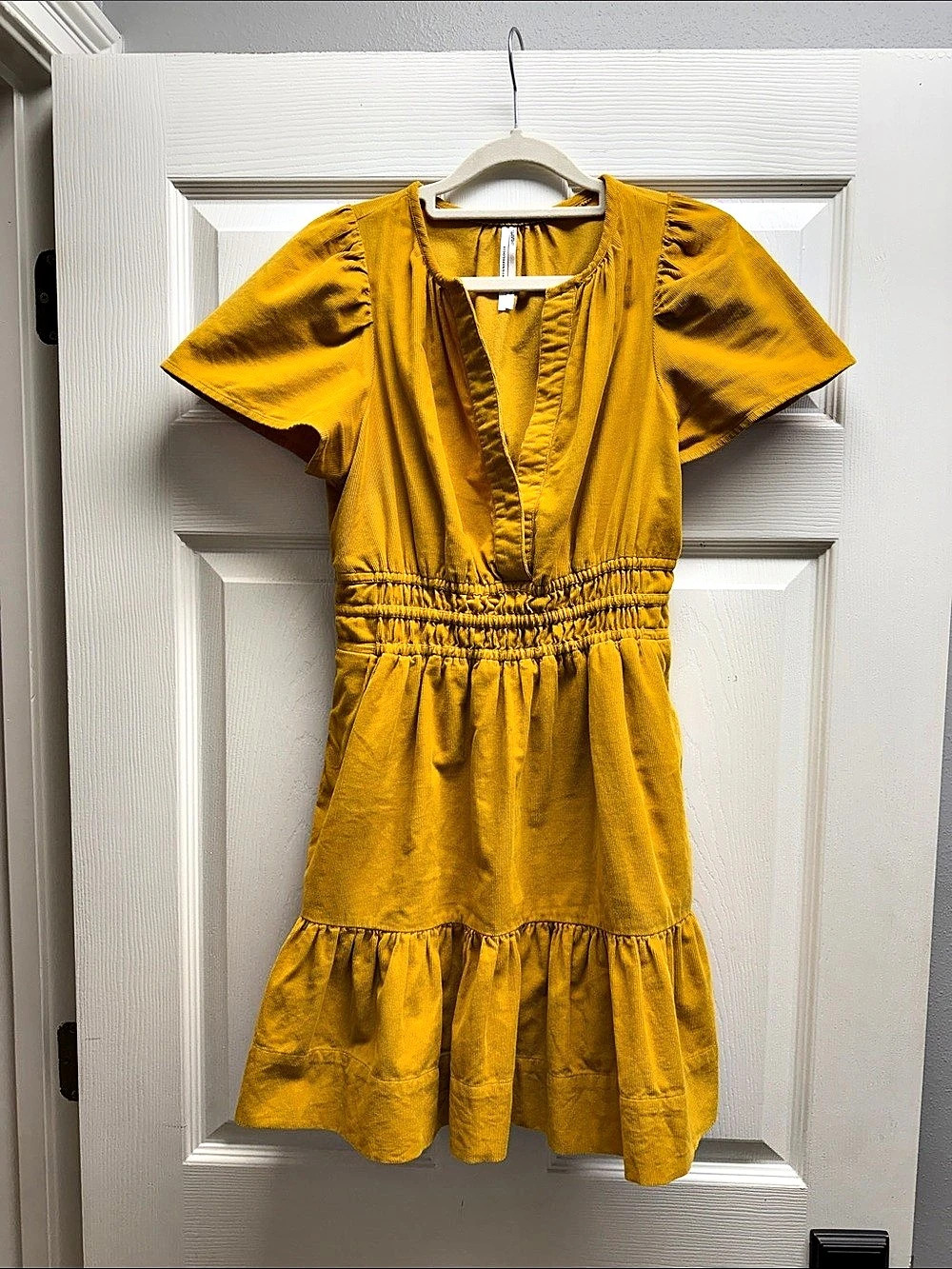 Anthropologie The Somerset Corduroy Mini Dress Yellow
